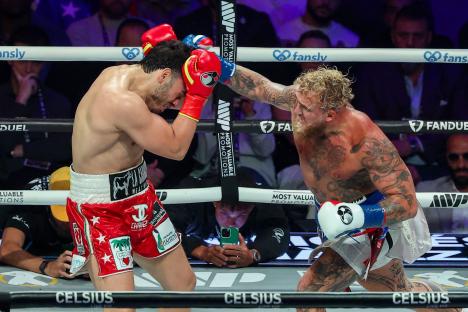 Mandatory Credit: Photo by John Salangsang/Shutterstock (15377333gm) Jake Paul vs Julio Cesar Chavez Jr. MVP's Jake Paul vs. Julio Cesar Chavez Jr., featuring Zurdo Ramirez vs. Yuniel Dorticos Unified Cruiserweight World Title, Anaheim, California, USA - 28 Jun 2025