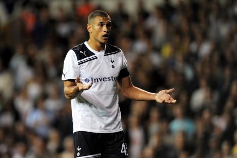 LONDON, ENGLAND - SEPTEMBER 21: Steven Caulker of Spurs reacts during the Carling Cup third round match between Tottenham Hotspur and Arsenal at White Hart Lane on September 21, 2010 in London, England. (Photo by Michael Regan/Getty Images)