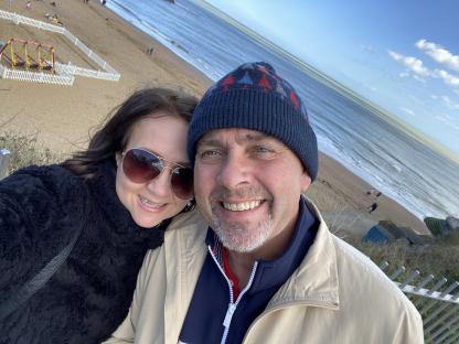 Selfie of a couple at the beach.