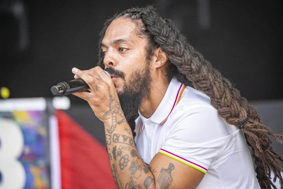 Bob Vylan performing at Glastonbury Festival.