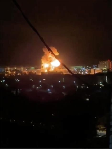 Large fire at night in Sochi, Russia.