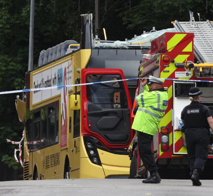 Emergency responders at the scene of a bus accident.