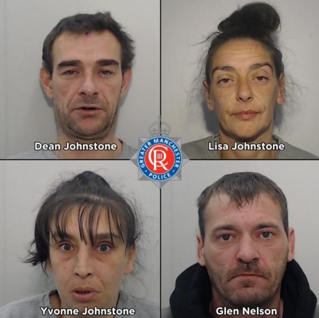 Mugshots of Dean Johnstone, Lisa Johnstone, Yvonne Johnstone, and Glen Nelson.
