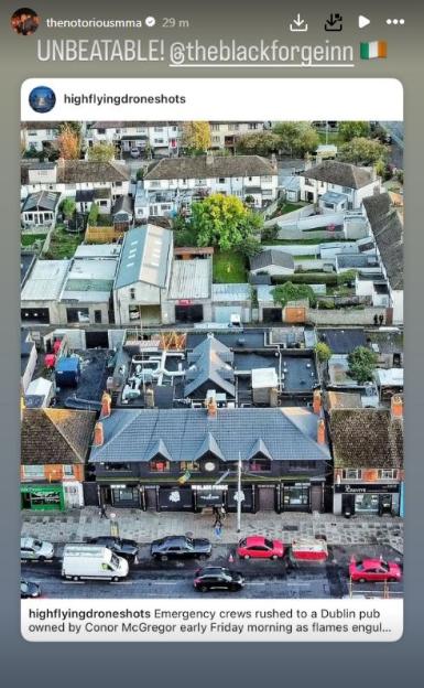 Aerial view of Conor McGregor's pub, The Black Forge Inn, in Dublin after a fire.