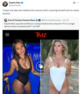 Collage of two women in swimsuits; a news story about OnlyFans.