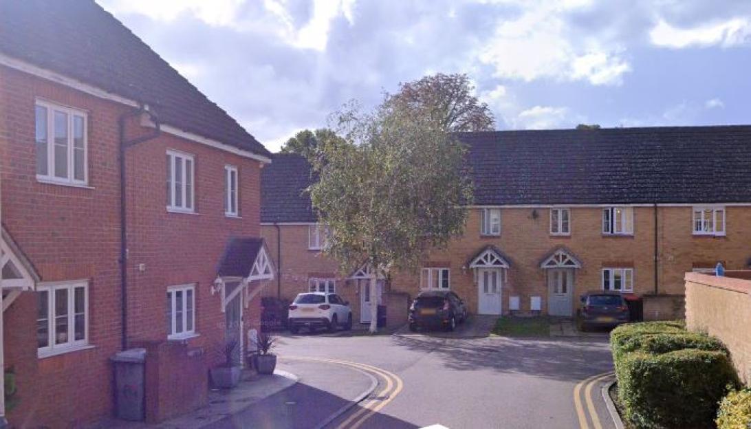 Houses and cars on a residential street.