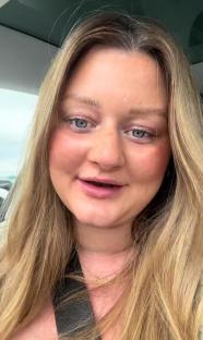 Woman talking about free monthly facials.