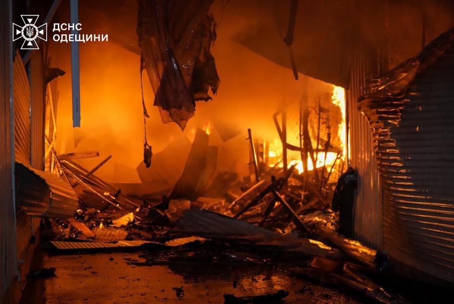 Burned-out building after a Russian attack.