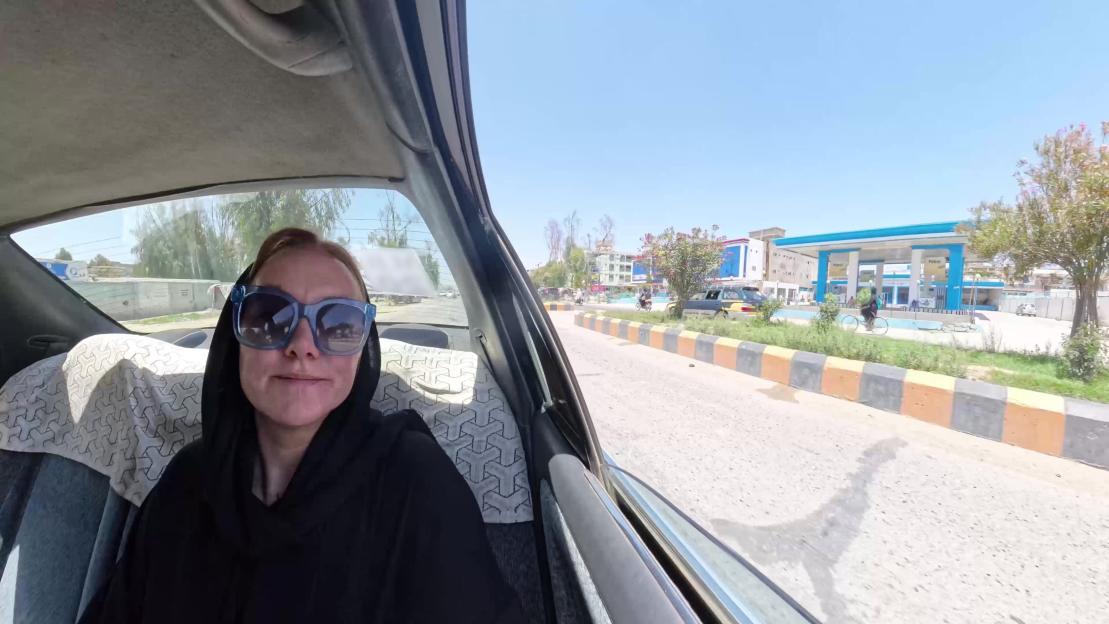 Woman in a car in Afghanistan.