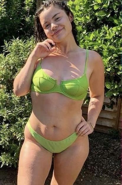Woman in a lime green bikini.