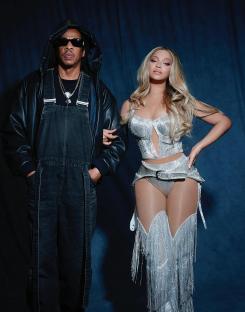 Beyoncé and Jay-Z performing together.