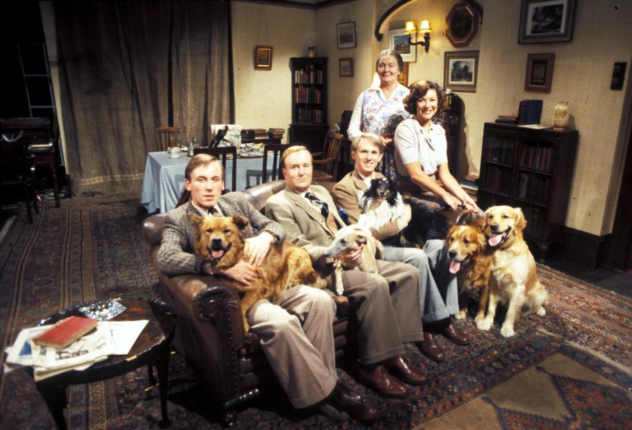 Cast of All Creatures Great and Small with dogs.