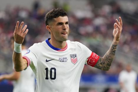 Christian Pulisic of the United States reacting during a soccer match.