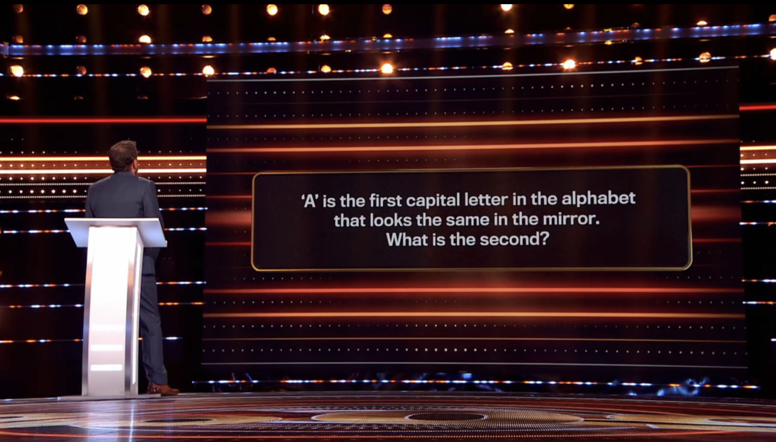 Screenshot of a game show question:
