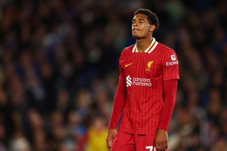 Jarell Quansah of Liverpool looking dejected during a Premier League match.