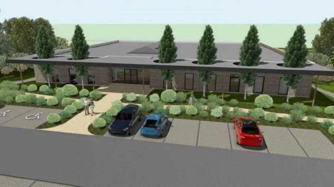 Illustration of a new facilities building at Rockingham Forest Park.