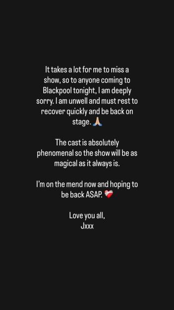 Announcement of show cancellation due to illness.