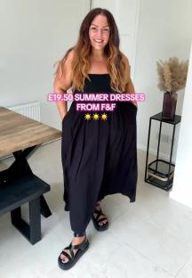 Woman wearing a black summer dress and sandals. £19.50 summer dresses from F&F.