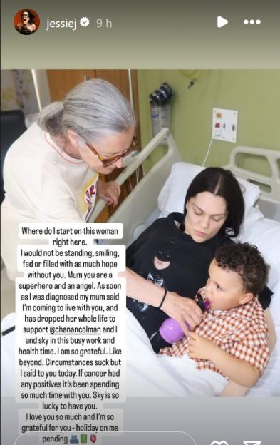 Jessie J with her mother and son in a hospital room.