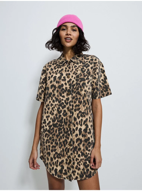 Leopard print shirt dress.