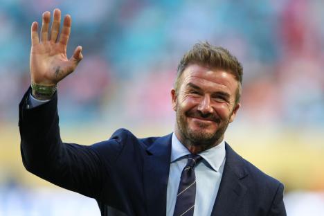 David Beckham, co-owner of Inter Miami CF, waves to the crowd.