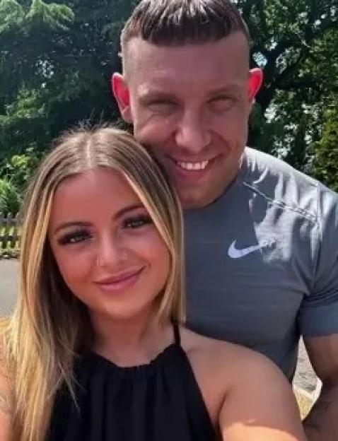 Photo of a couple posing for a selfie.