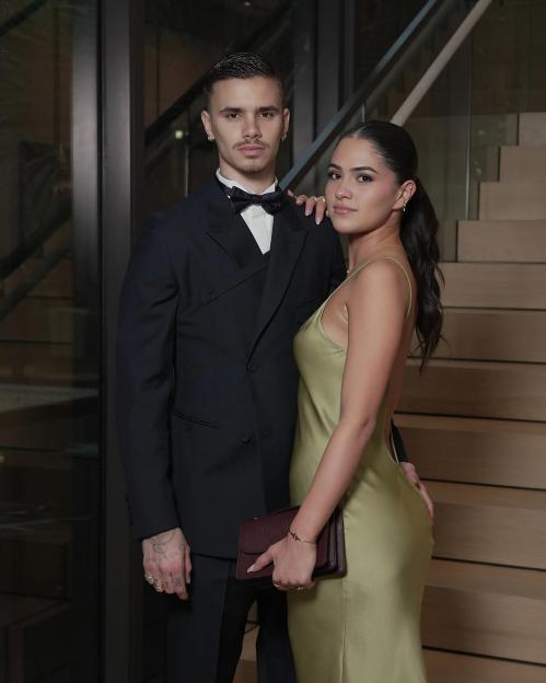 Romeo Beckham and Kim Turnbull at David Beckham's 50th birthday celebration.