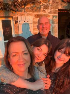 Family photo at sunset.