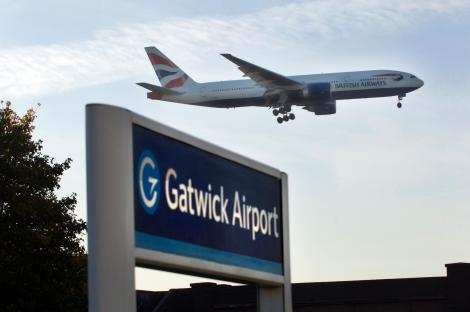 British Airways plane landing at Gatwick Airport.