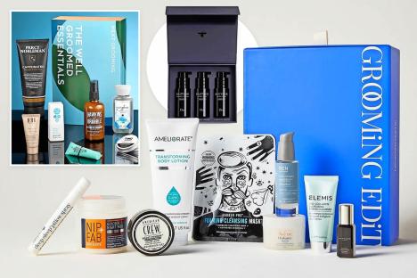 Collage of grooming products in various boxes.