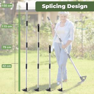 Weed puller tool with long handle, showing different lengths.