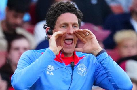 Brentford set-piece coach Keith Andrews shouting.
