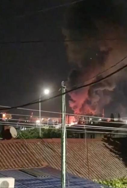 Large fire at night in Sochi, Russia.