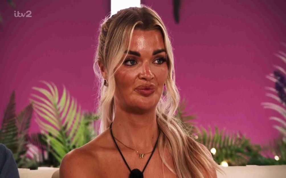Screenshot of a blonde woman from Love Island.