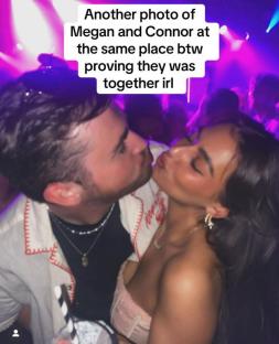 Photo of Megan and Connor kissing in a nightclub.