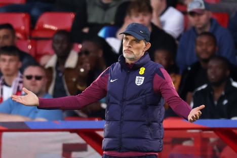 Thomas Tuchel, England's head coach, reacting during a match.