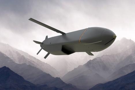 Illustration of a Storm Shadow missile over mountains.