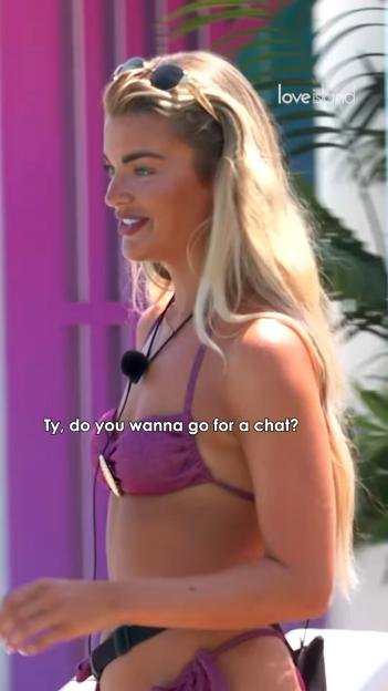 Love Island contestant asking someone for a chat.