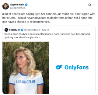 Screenshot of tweets about Bonnie Blue's OnlyFans ban.