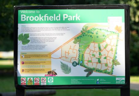 Brookfield Park map and information sign.