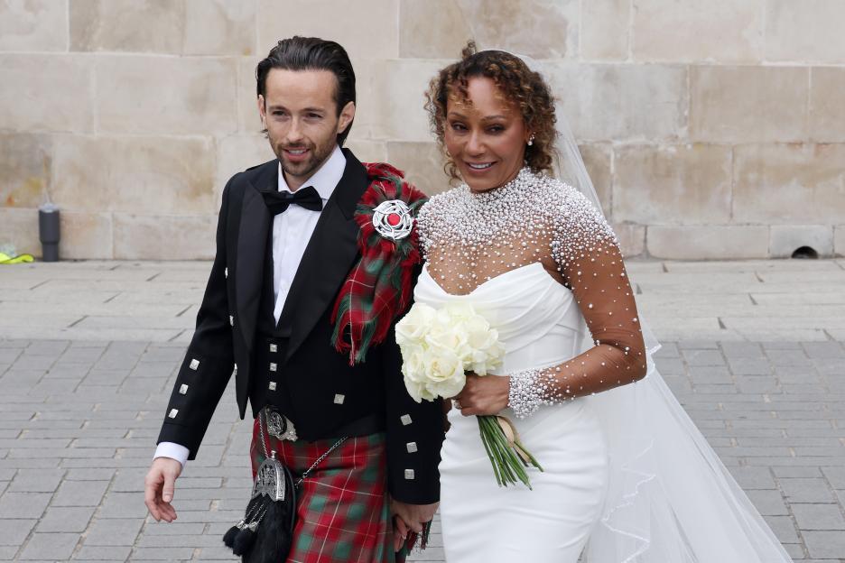 Newlyweds Rory McPhee and Mel B leaving St. Paul's Cathedral after their wedding.