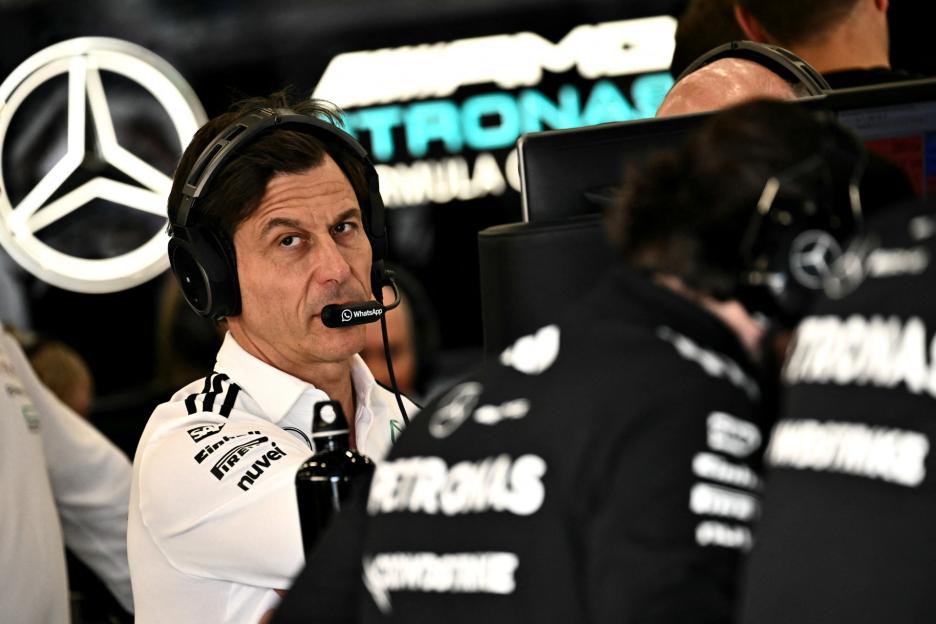 Mercedes' Austrian team principal and CEO Toto Wolff looks on during the second practice session ahead of the Formula One British Grand Prix at the Silverstone motor racing circuit in Silverstone, central England, on July 4, 2025. (Photo by Ben STANSALL / AFP) (Photo by BEN STANSALL/AFP via Getty Images)