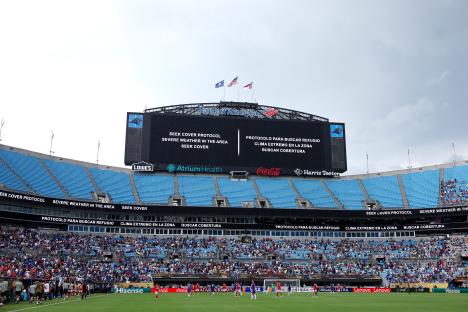 A full soccer stadium with many spectators.