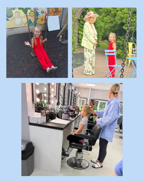 Collage of behind-the-scenes photos from the Hollyoaks set featuring Lottie Tatton.