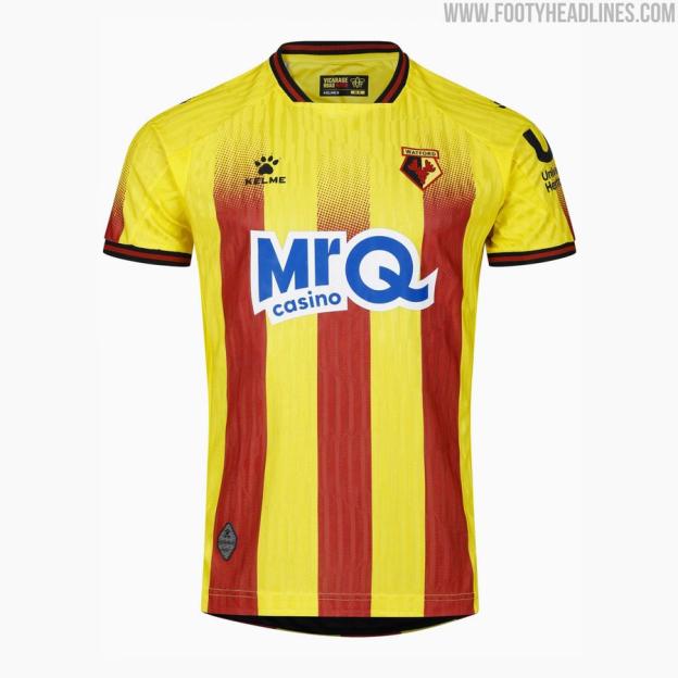 Watford FC soccer jersey.