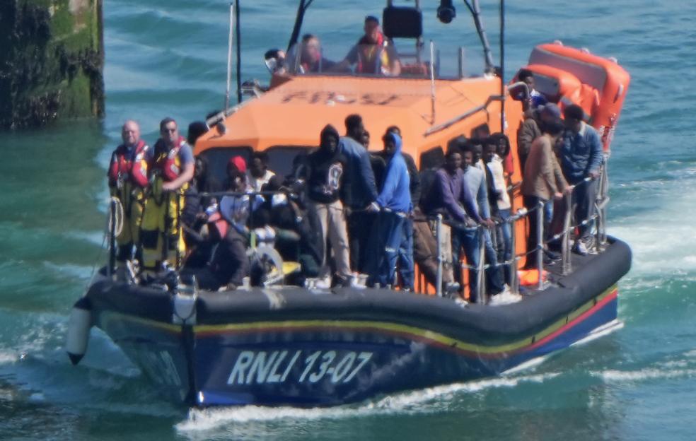 Migrants arriving in Dover on an RNLI lifeboat.