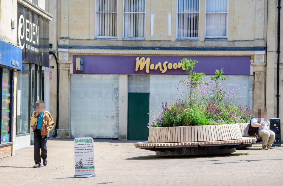 Boarded-up Monsoon store in Trowbridge town center.