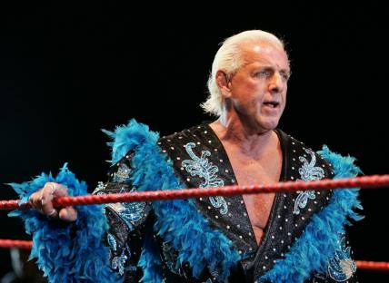 PERTH, AUSTRALIA - NOVEMBER 24: Ric Flair looks on while awaiting the entrance of Hulk Hogan during the Hulkamania Tour at the Burswood Dome on November 24, 2009 in Perth, Australia. (Photo by Paul Kane/Getty Images)