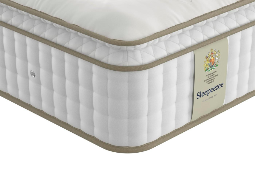 Close-up of a Sleepeezzee mattress corner.