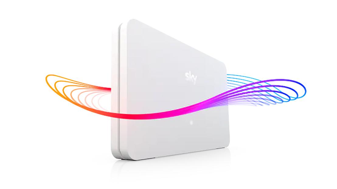 Sky Wifi router with colorful lines depicting wifi signal.